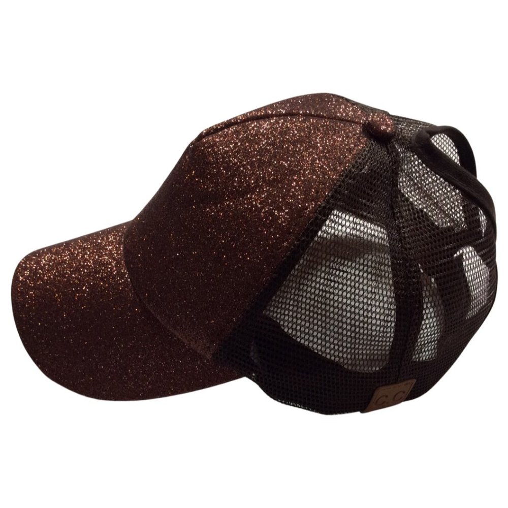 Brown Glitter Ponytail Hat